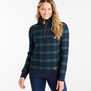 L.L. Bean Women's Navy and Teal Checkered Zip-Up Top